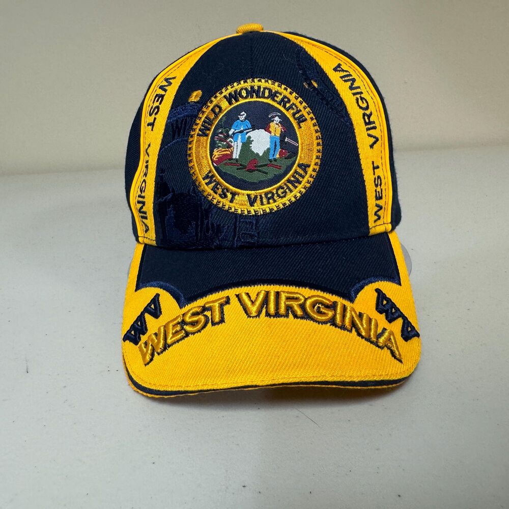 West Virginia Cap Hat Embroidered Adjustable Strapback Blue Gold Baseball Men's